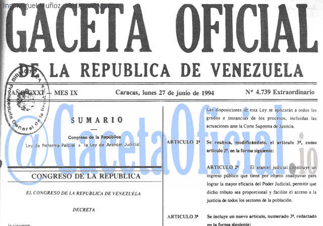Gaceta Oficial 4739 del 27 Junio 1994