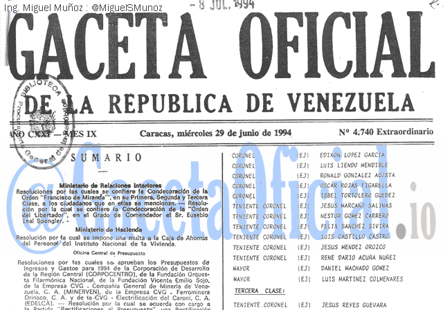 Gaceta Oficial 4740 del 29 Junio 1994