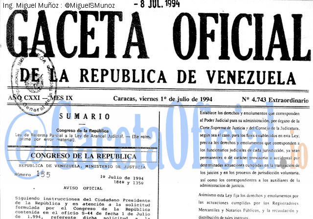 Gaceta Oficial 4743 del 1 Julio 1994