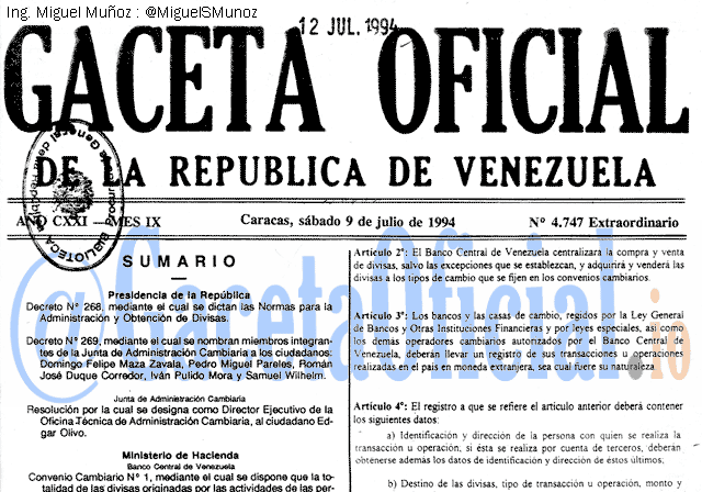 Gaceta Oficial 4747 del 9 Julio 1994
