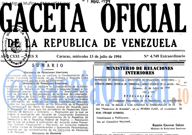 Gaceta Oficial 4749 del 13 Julio 1994
