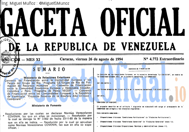 Gaceta Oficial 4772 del 26 Agosto 1994
