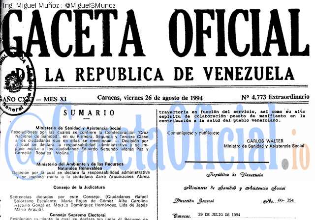 Gaceta Oficial 4773 del 26 Agosto 1994