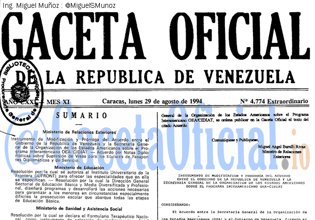 Gaceta Oficial 4774 del 29 Agosto 1994