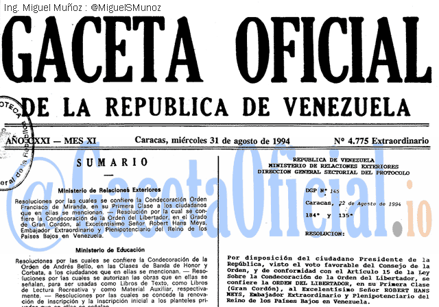 Gaceta Oficial 4775 del 31 Agosto 1994