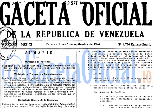 Gaceta Oficial 4776 del 5 Septiembre 1994