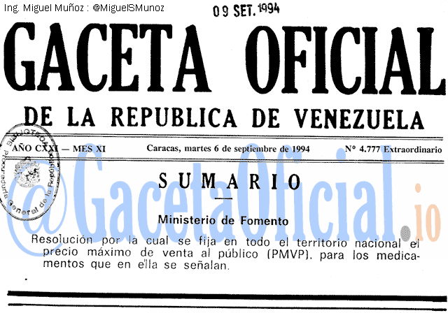 Gaceta Oficial 4777 del 6 Septiembre 1994