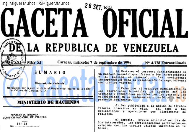 Gaceta Oficial 4778 del 7 Septiembre 1994