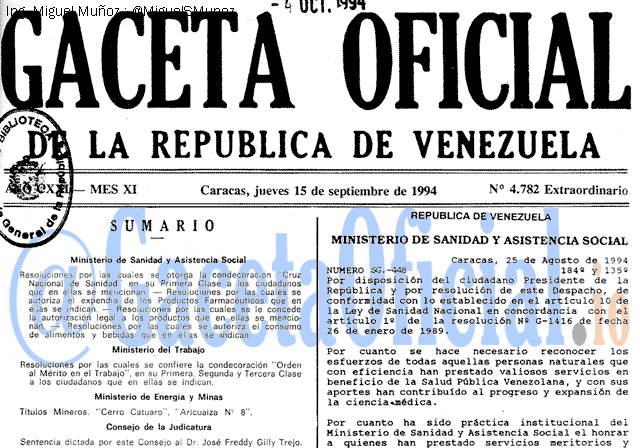Gaceta Oficial 4782 del 15 Septiembre 1994