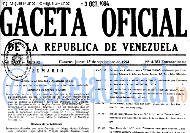 Gaceta Oficial 4783 del 15 Septiembre 1994