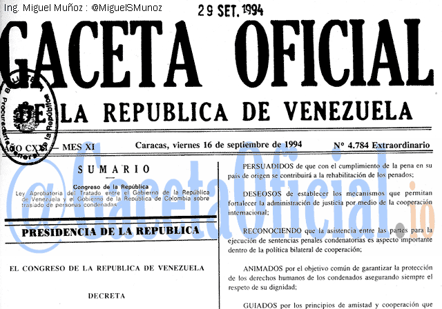 Gaceta Oficial 4784 del 16 Septiembre 1994