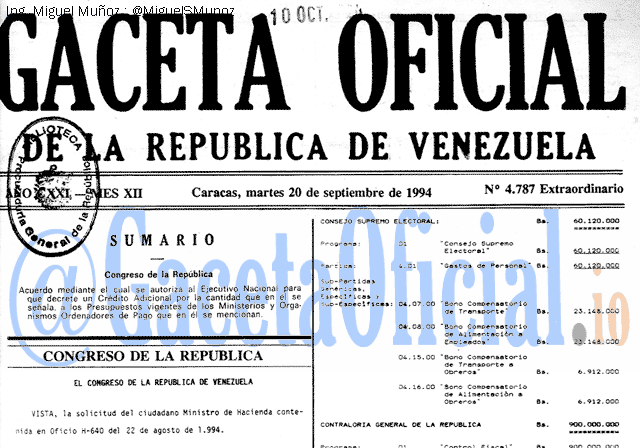 Gaceta Oficial 4787 del 20 Septiembre 1994