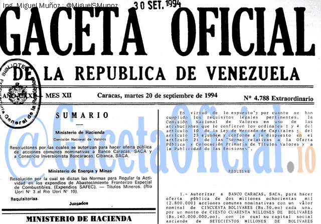 Gaceta Oficial 4788 del 20 Septiembre 1994