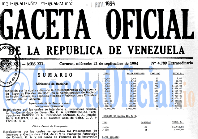 Gaceta Oficial 4789 del 21 Septiembre 1994