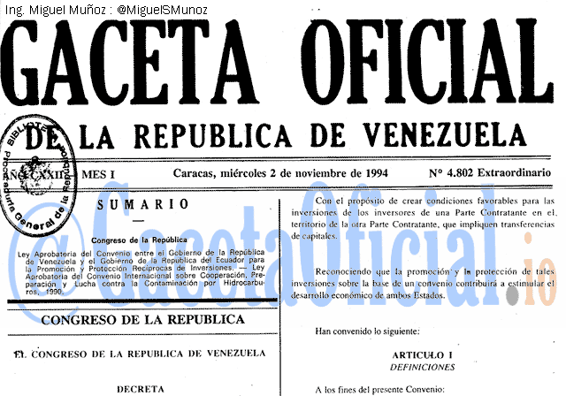 Gaceta Oficial 4802 del 2 Noviembre 1994