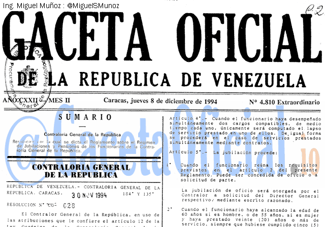 Gaceta Oficial 4810 del 8 Diciembre 1994