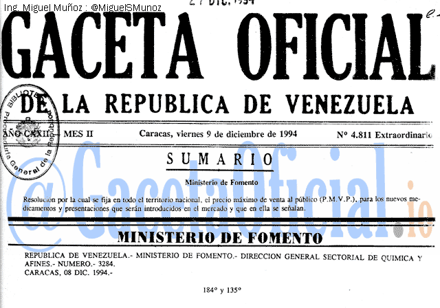 Gaceta Oficial 4811 del 9 Diciembre 1994