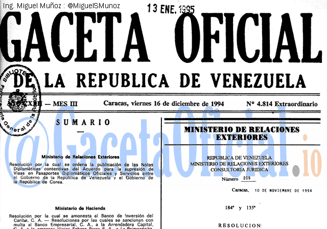 Gaceta Oficial 4814 del 16 Diciembre 1994