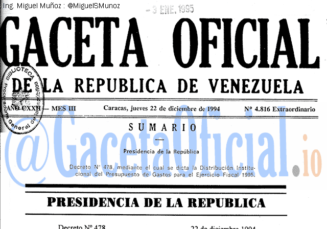 Gaceta Oficial 4816 del 22 Diciembre 1994
