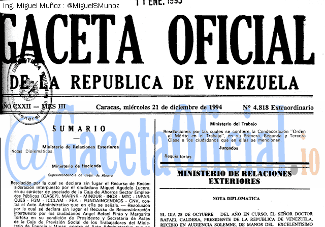 Gaceta Oficial 4818 del 21 Diciembre 1994