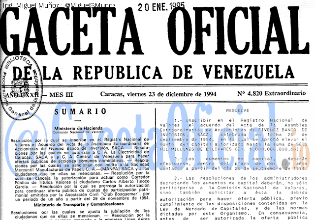 Gaceta Oficial 4820 del 23 Diciembre 1994