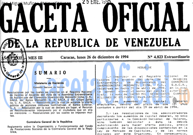 Gaceta Oficial 4823 del 26 Diciembre 1994