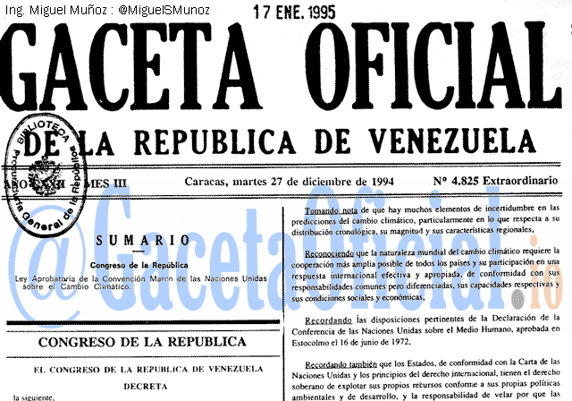 Gaceta Oficial 4825 del 27 Diciembre 1994