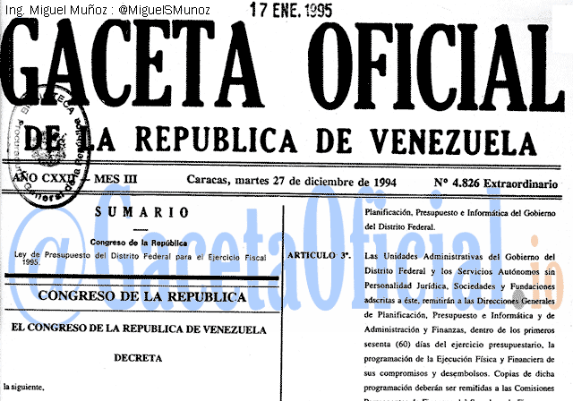 Gaceta Oficial 4826 del 27 Diciembre 1994