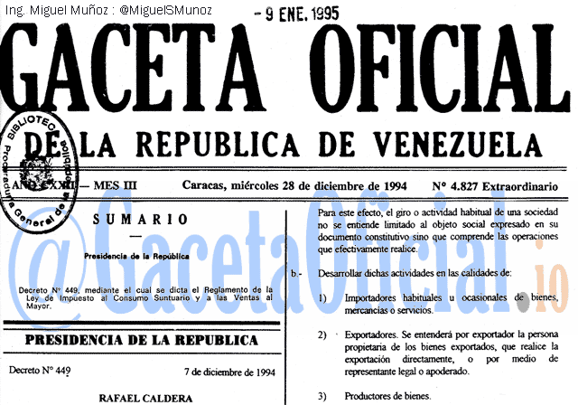 Gaceta Oficial 4827 del 28 Diciembre 1994