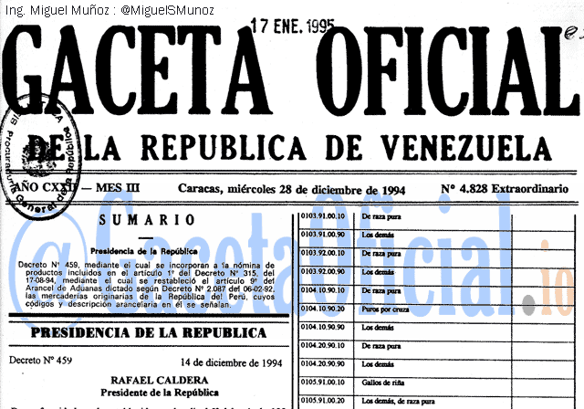 Gaceta Oficial 4828 del 28 Diciembre 1994