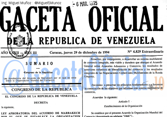Gaceta Oficial 4829 del 29 Diciembre 1994