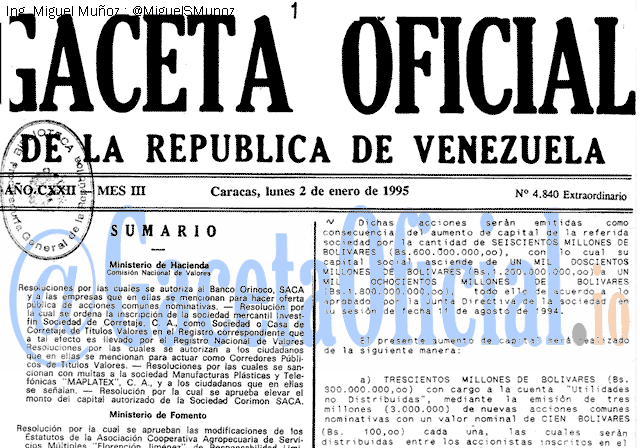 Gaceta Oficial 4840 del 2 Enero 1995