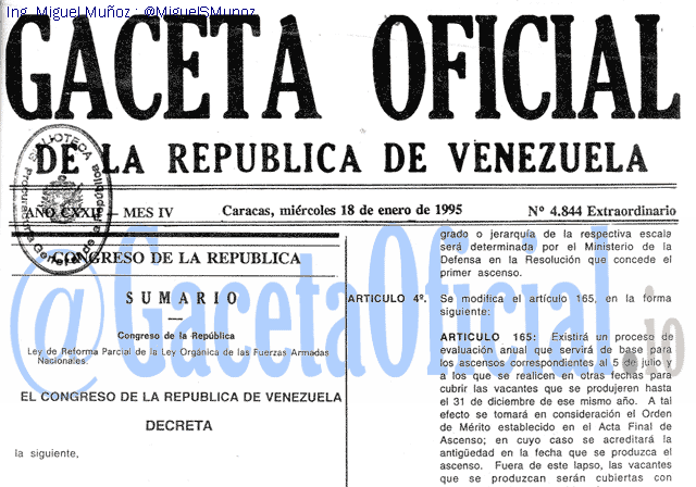 Gaceta Oficial 4844 del 18 Enero 1995