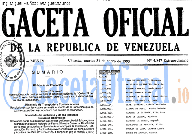 Gaceta Oficial 4847 del 31 Enero 1995