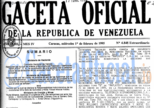 Gaceta Oficial 4848 del 1 Febrero 1995