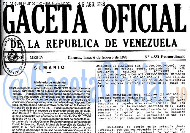 Gaceta Oficial 4851 del 6 Febrero 1995