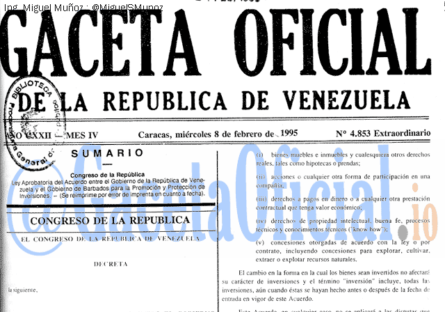 Gaceta Oficial 4853 del 8 Febrero 1995