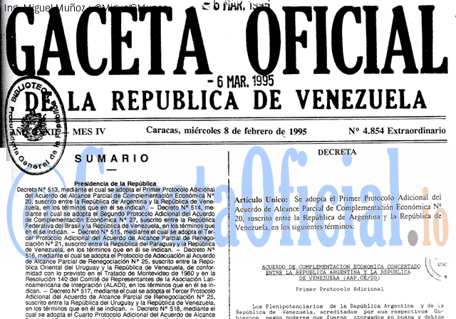 Gaceta Oficial 4854 del 8 Febrero 1995