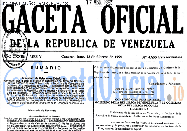 Gaceta Oficial 4855 del 13 Febrero 1995