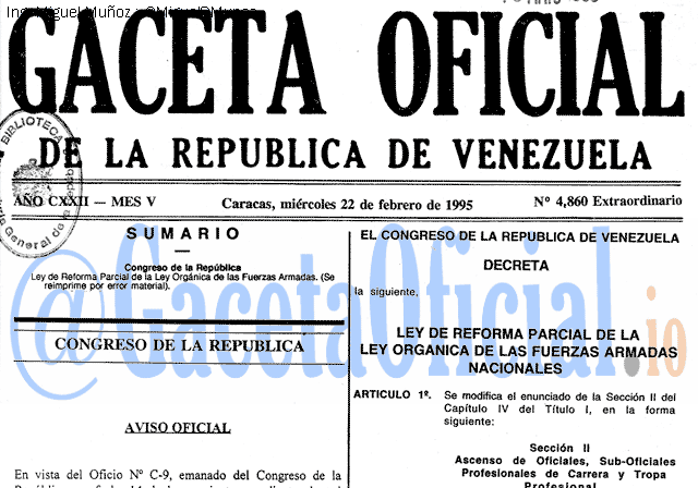 Gaceta Oficial 4860 del 22 Febrero 1995