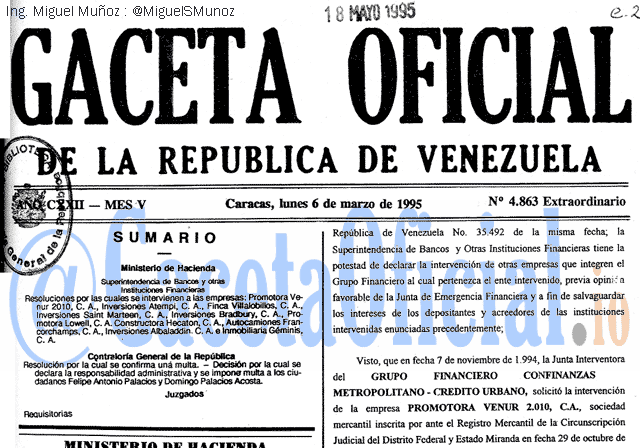 Gaceta Oficial 4863 del 6 Marzo 1995