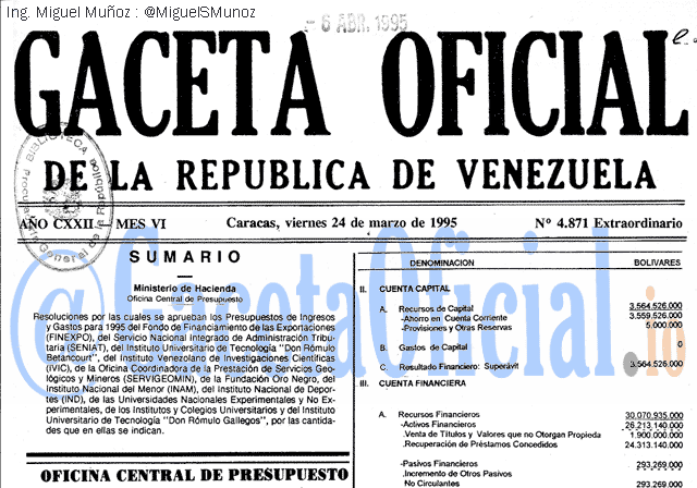Gaceta Oficial 4871 del 24 Marzo 1995