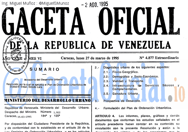 Gaceta Oficial 4877 del 27 Marzo 1995