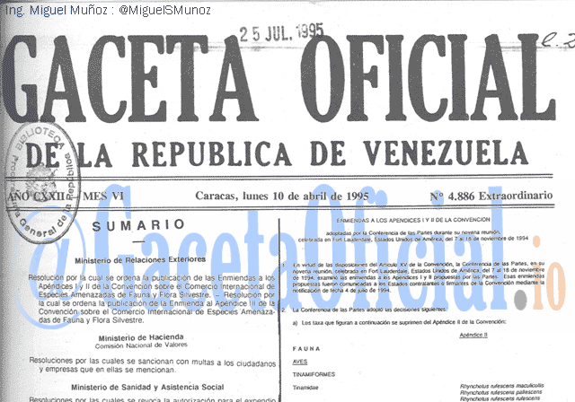 Gaceta Oficial 4886 del 10 Abril 1995