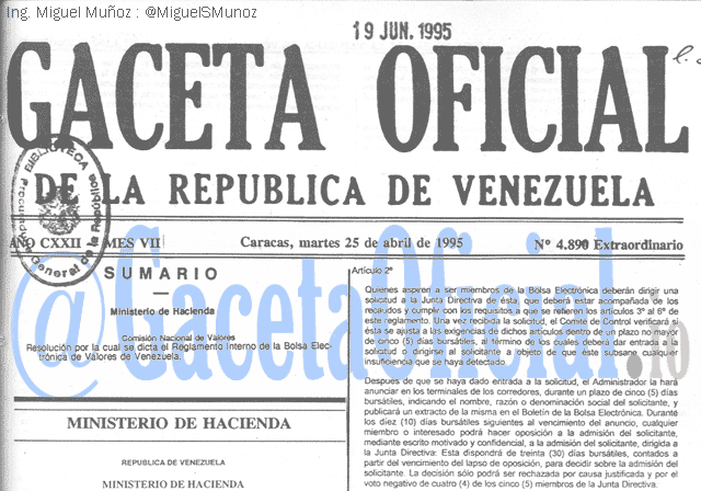 Gaceta Oficial 4890 del 25 Abril 1995