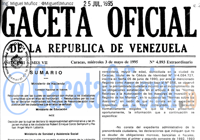 Gaceta Oficial 4893 del 3 Mayo 1995