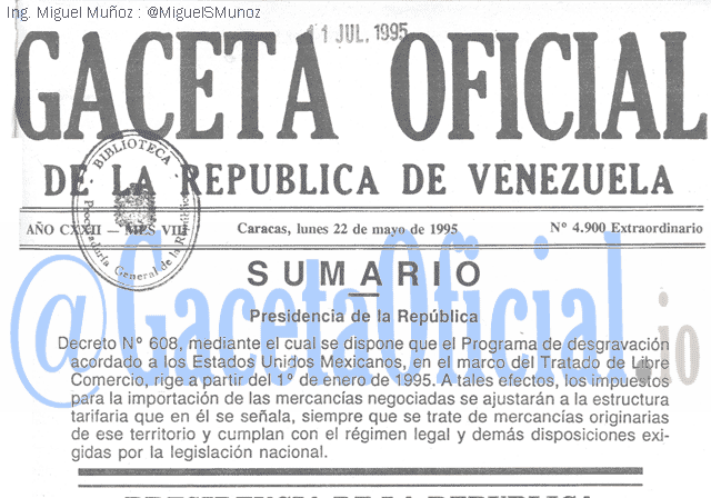 Gaceta Oficial 4900 del 22 Mayo 1995
