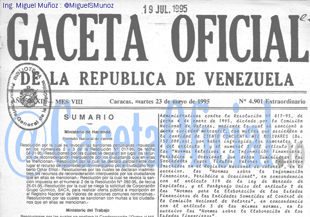 Gaceta Oficial 4901 del 23 Mayo 1995