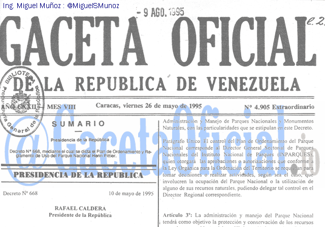 Gaceta Oficial 4905 del 26 Mayo 1995