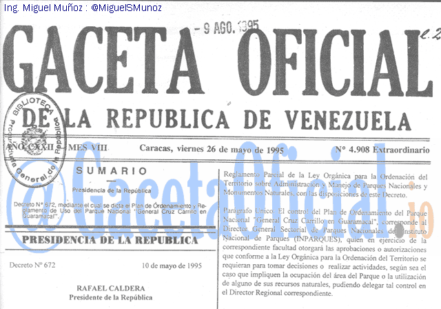 Gaceta Oficial 4908 del 26 Mayo 1995